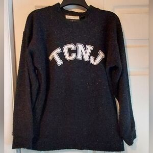 TCNJ Woolly Threads Black Sweater Med Boucle Fuzzy College Of New Jersey Nubby